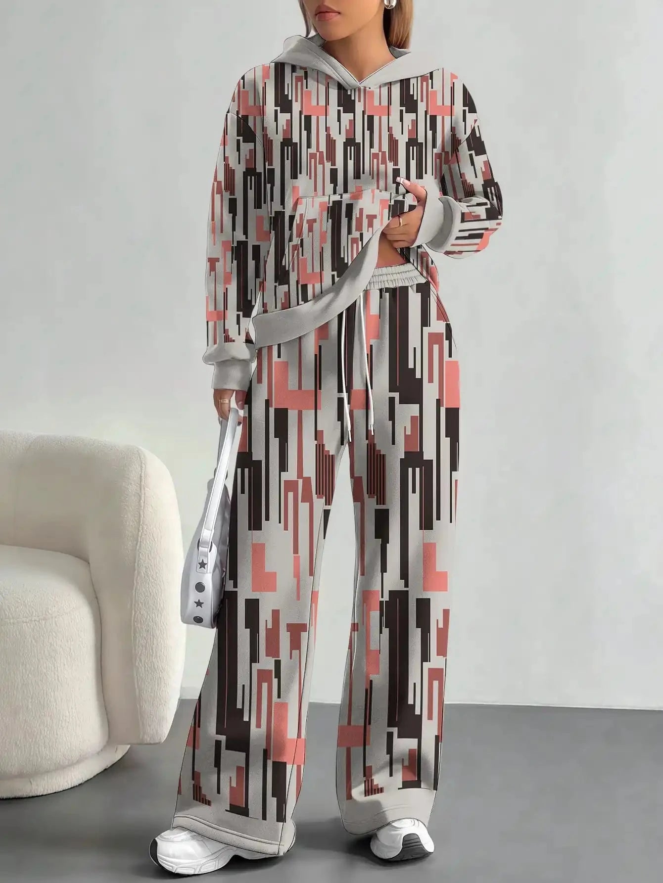 Foreign trade flame splicing printing new hot style 2025 new pink gradient fashion casual European and American women's suit Colouronova