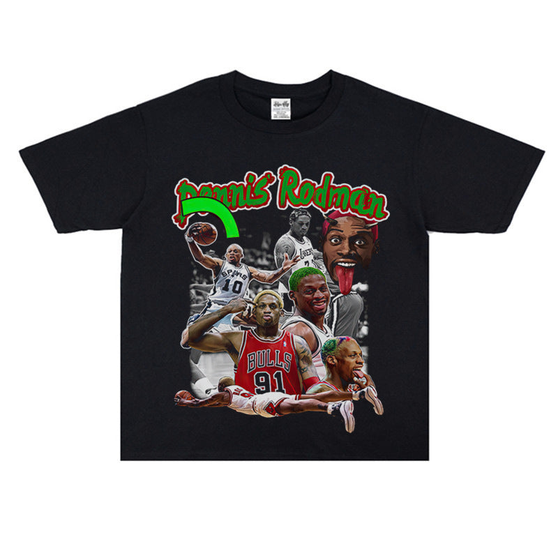 Vintage Basketball Player Print Cotton T-Shirt Colouronova