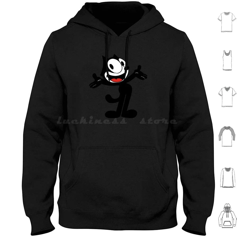 Hoodie Cotton Long Sleeve Vintage Cartoon Animation Kitty Black Cat Vintage Cartoon Cartoon Funny Funny Black Cat Felix Cat Colouronova