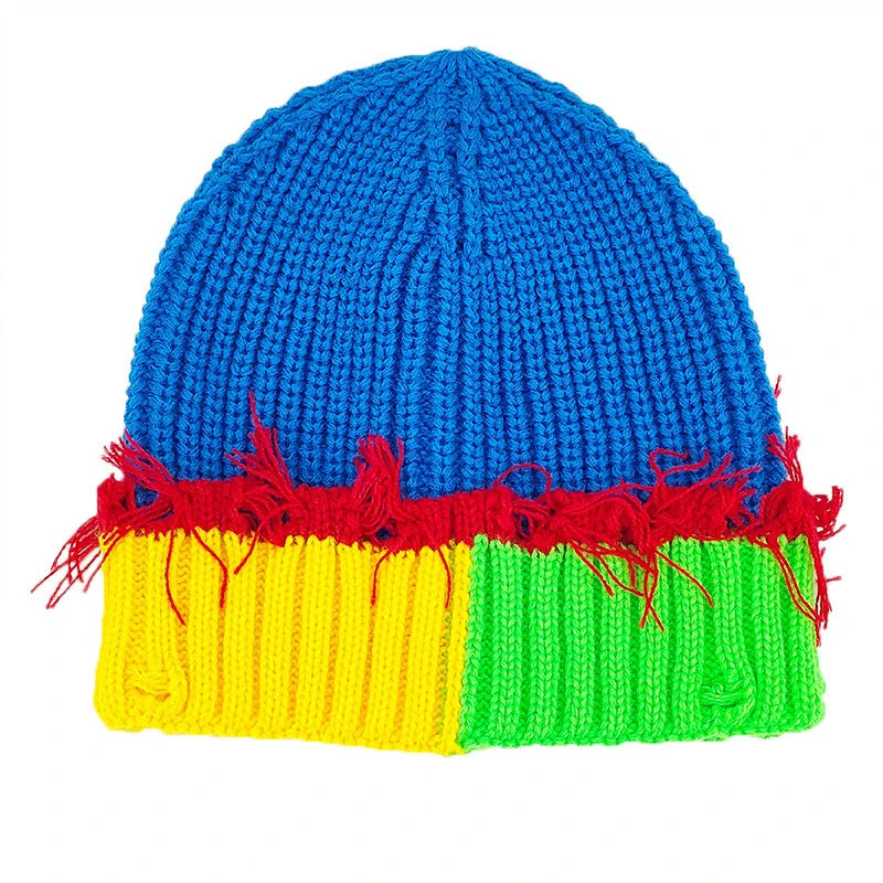 Y2K Knitted Beanie Hats Winter Warm Wool Caps With Holes Hip Hop Streetwear Accessories New Color Matching - Colouronova