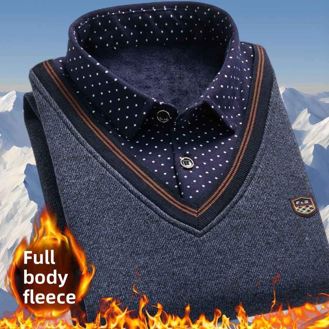 Winter fleece knitted sweater - fake two pieces