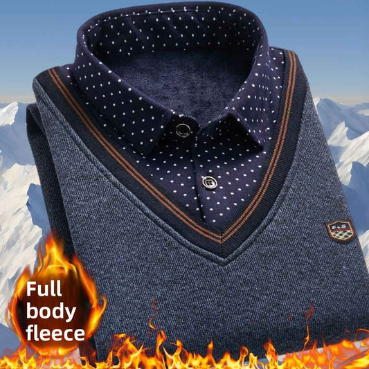Winter fleece knitted sweater - fake two pieces
