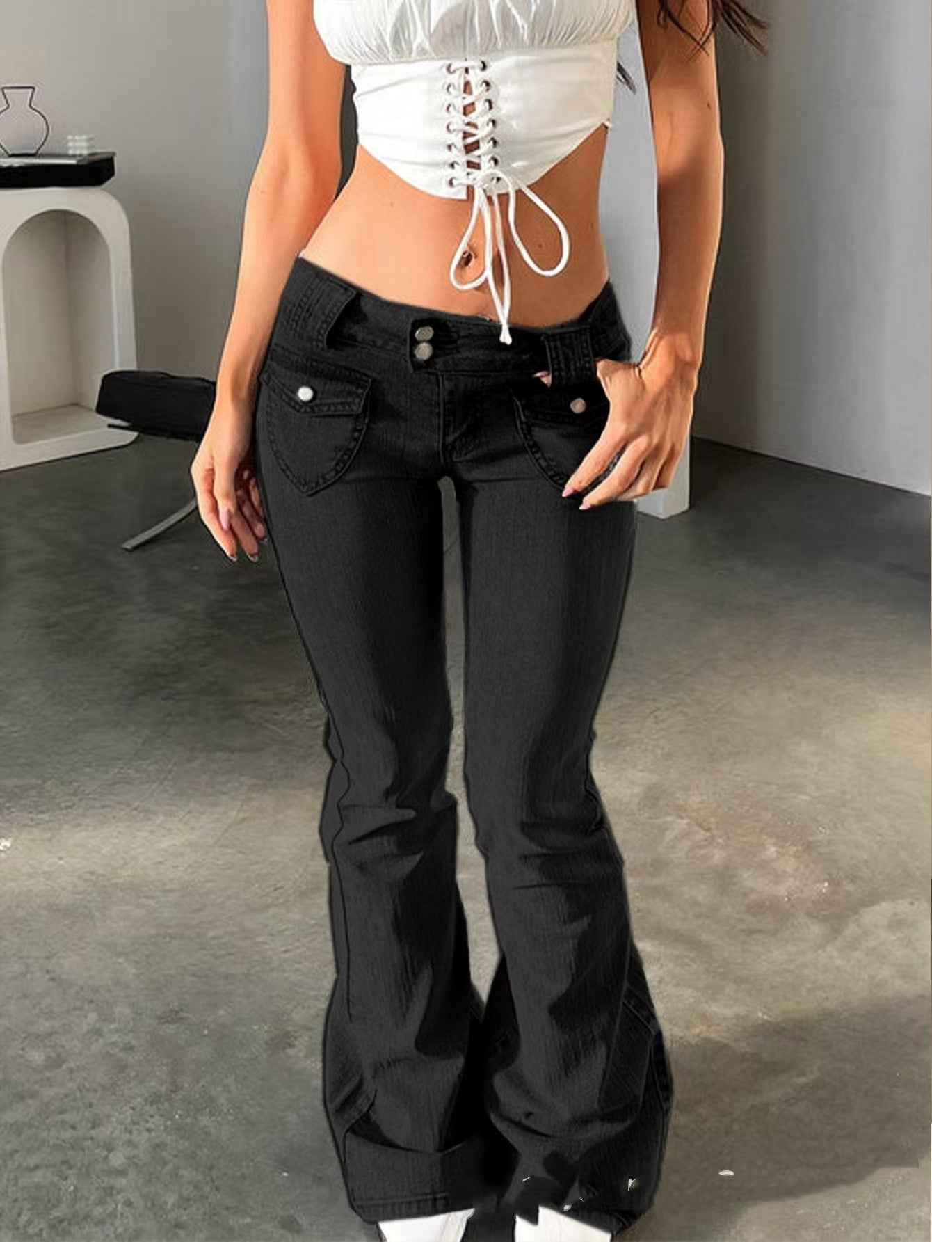 Stretch Flared Low Waist Jeans