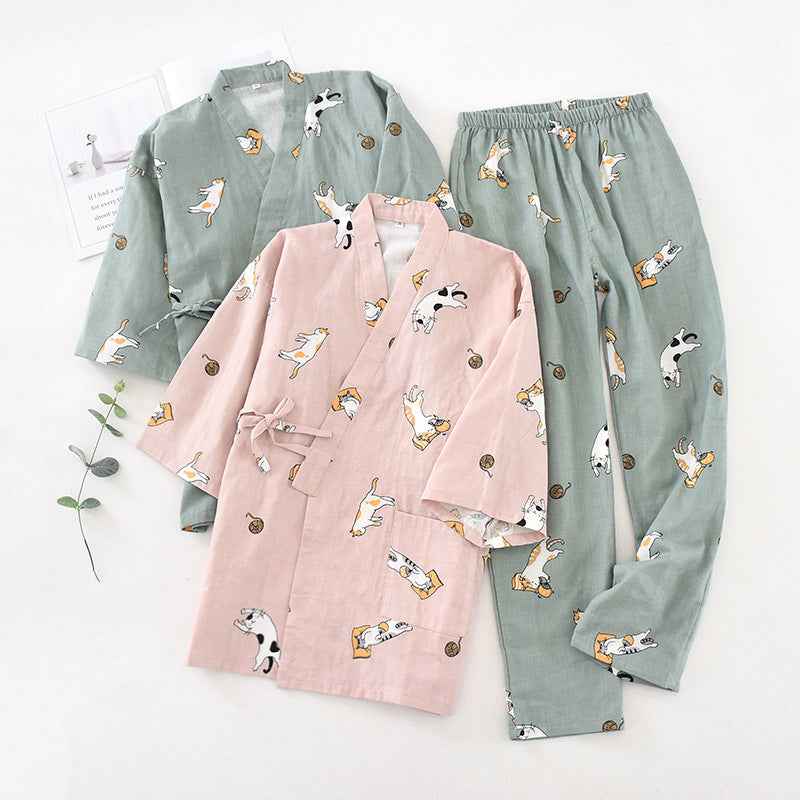 Japanese Style Cotton Gauze Kimono Pajamas
