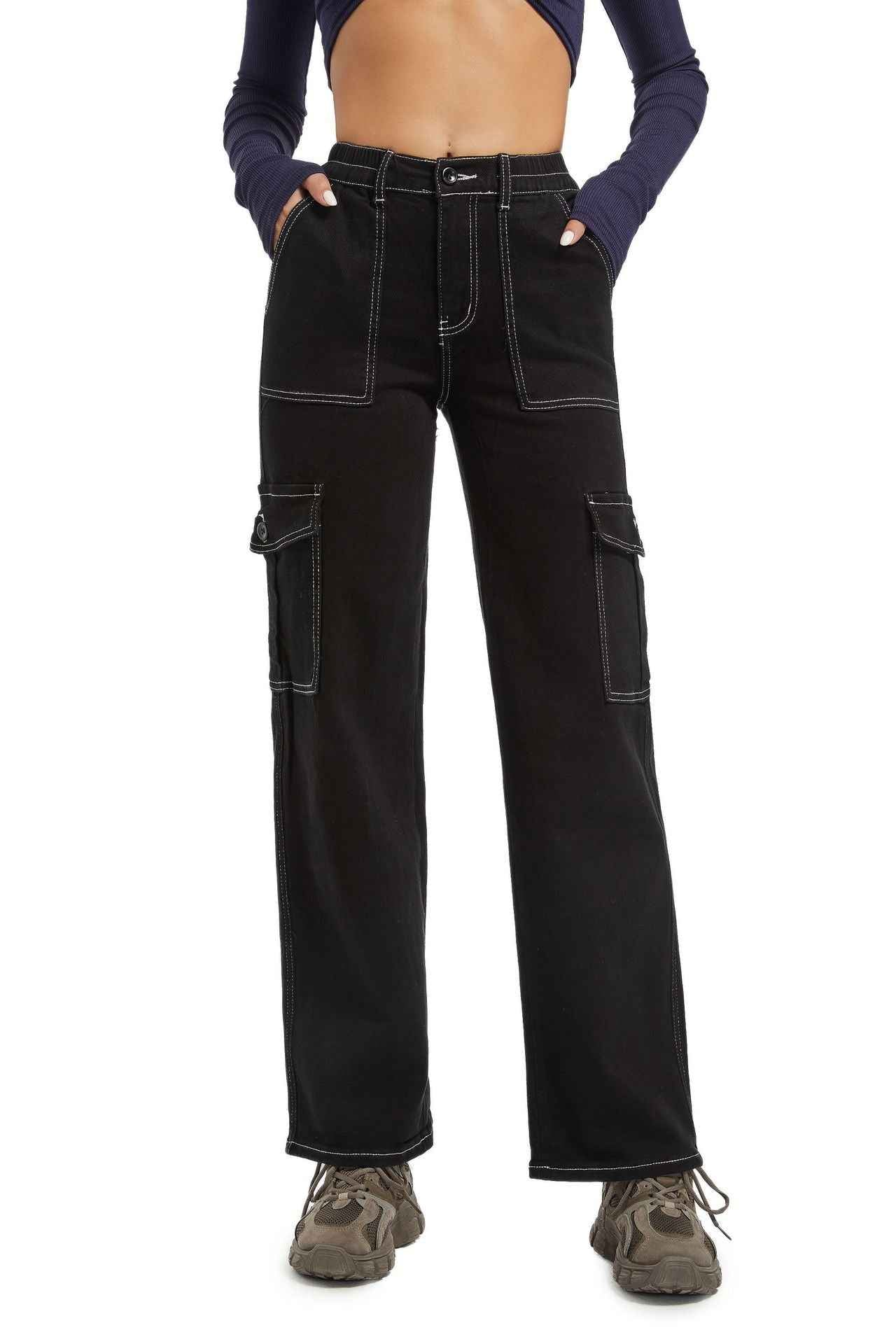 High-waisted straight-leg work pants