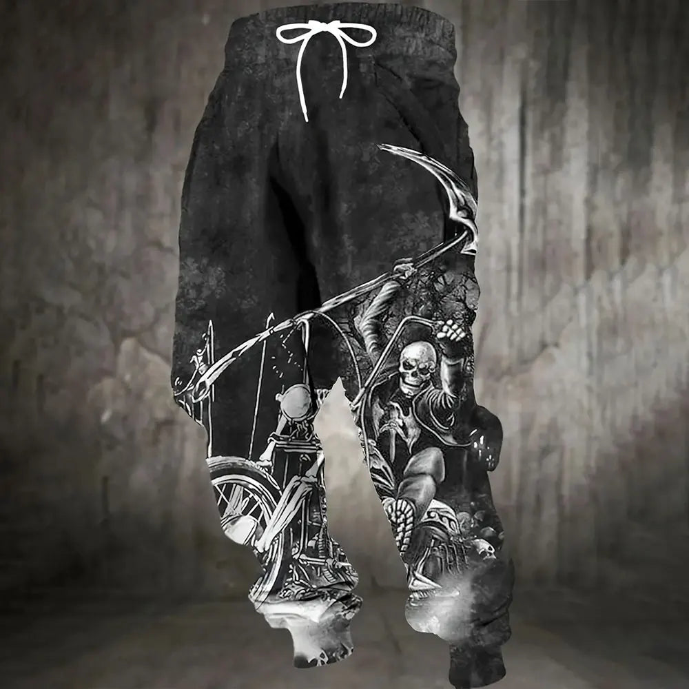 Winter New Thick Warm Pants Fashion Skull Printed Sweatpants Men's Sports Pants Men's Loose Casual Pocket Drawstring Sweatpants - Colouronova