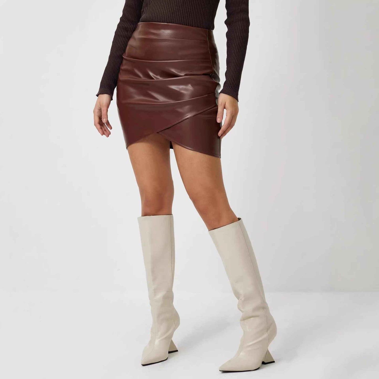 Elegant PU Leather A-Line Short Skirt