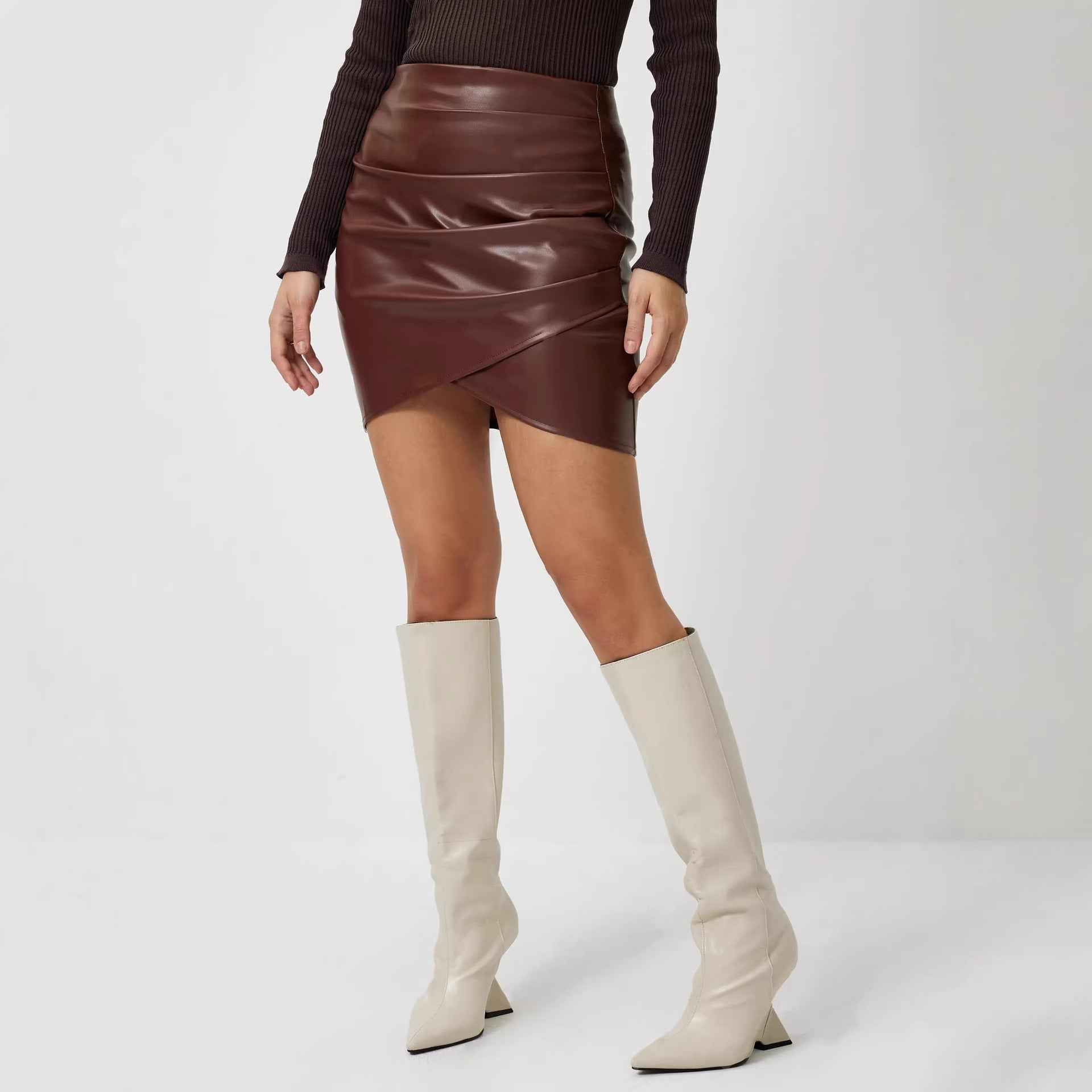 Elegant PU Leather A-Line Short Skirt