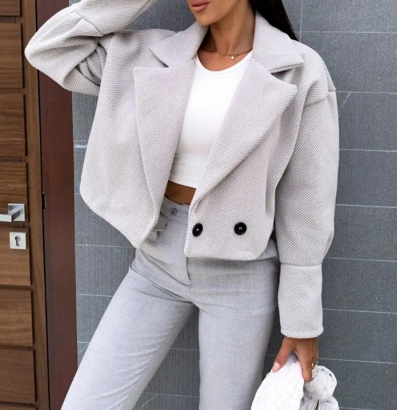 Urban Women's Temperament Suit Jacket Autumn Basic Solid Color Short Button Woolen Coat Commuting Versatile Women's Suit Jacket - Colouronova