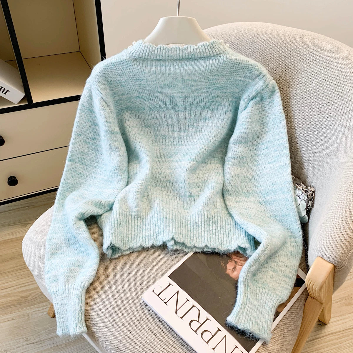 Elegant Fashion Beaded Knitted Sweater Autumn Winter Sweet Single-breasted Long Sleeve Women Cardigan Outerwear - Colouronova