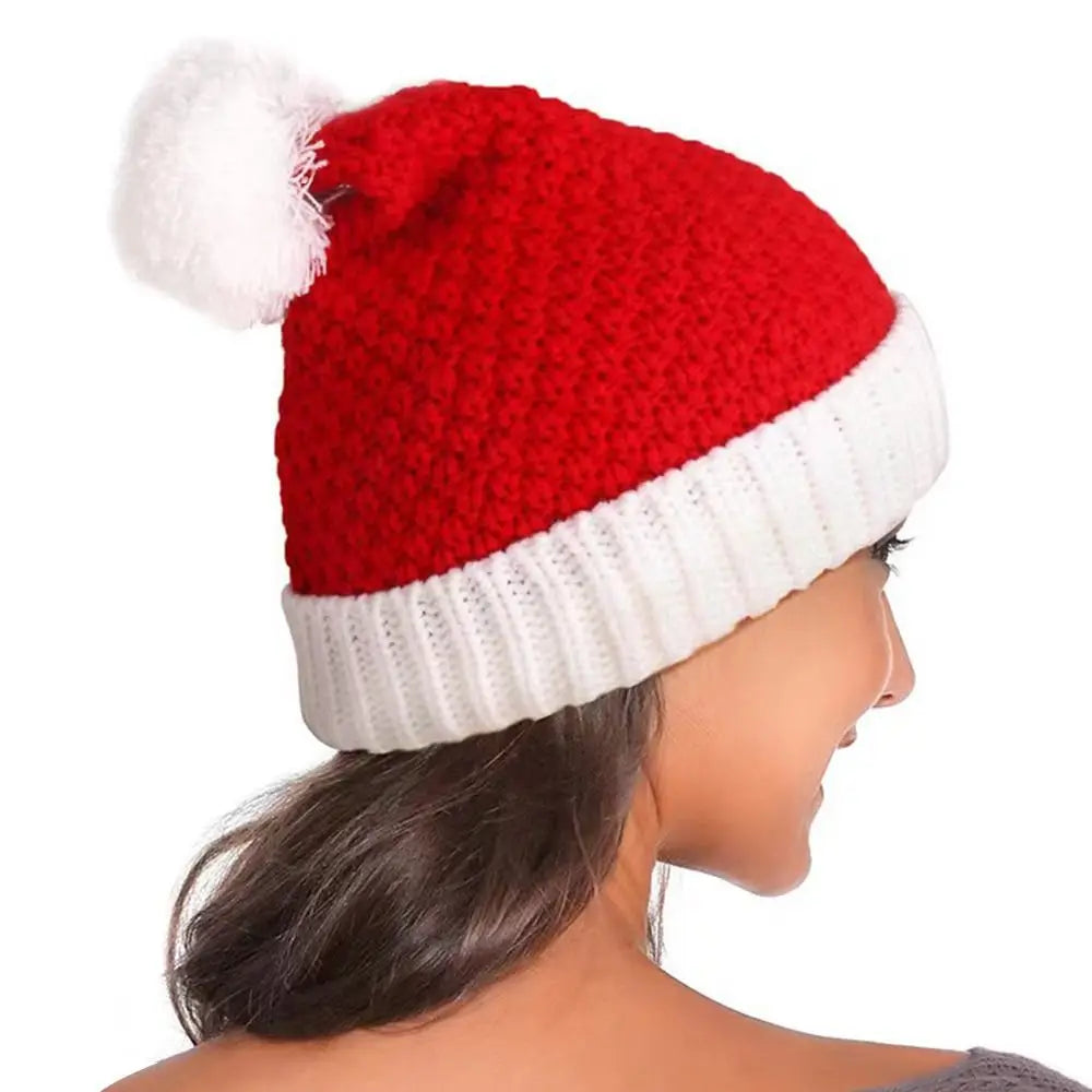 Gift Fur Pom Poms Christmas Hat Winter Thick Beanies Cap Plush Holiday Xmas Gifts for Adults - Colouronova