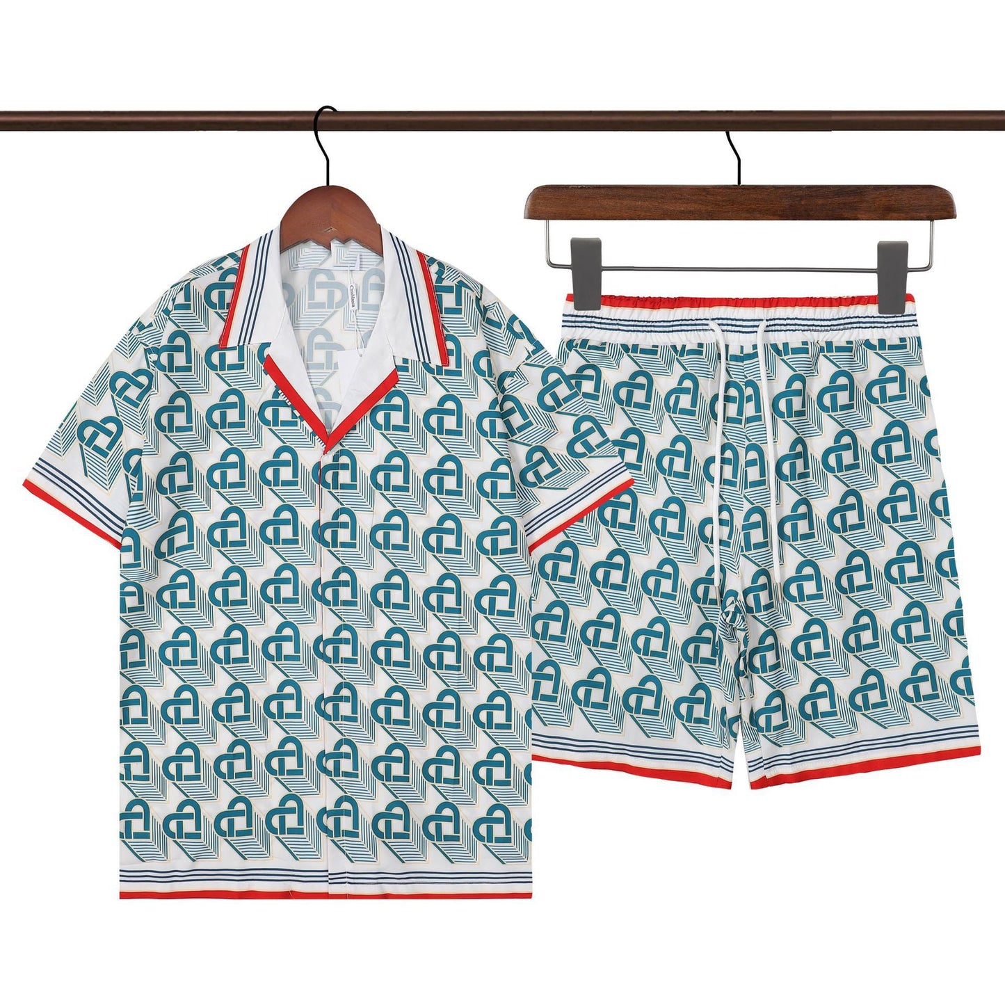 Men's Summer Striped Print Casual Shirt and Shorts Set Colouronova
