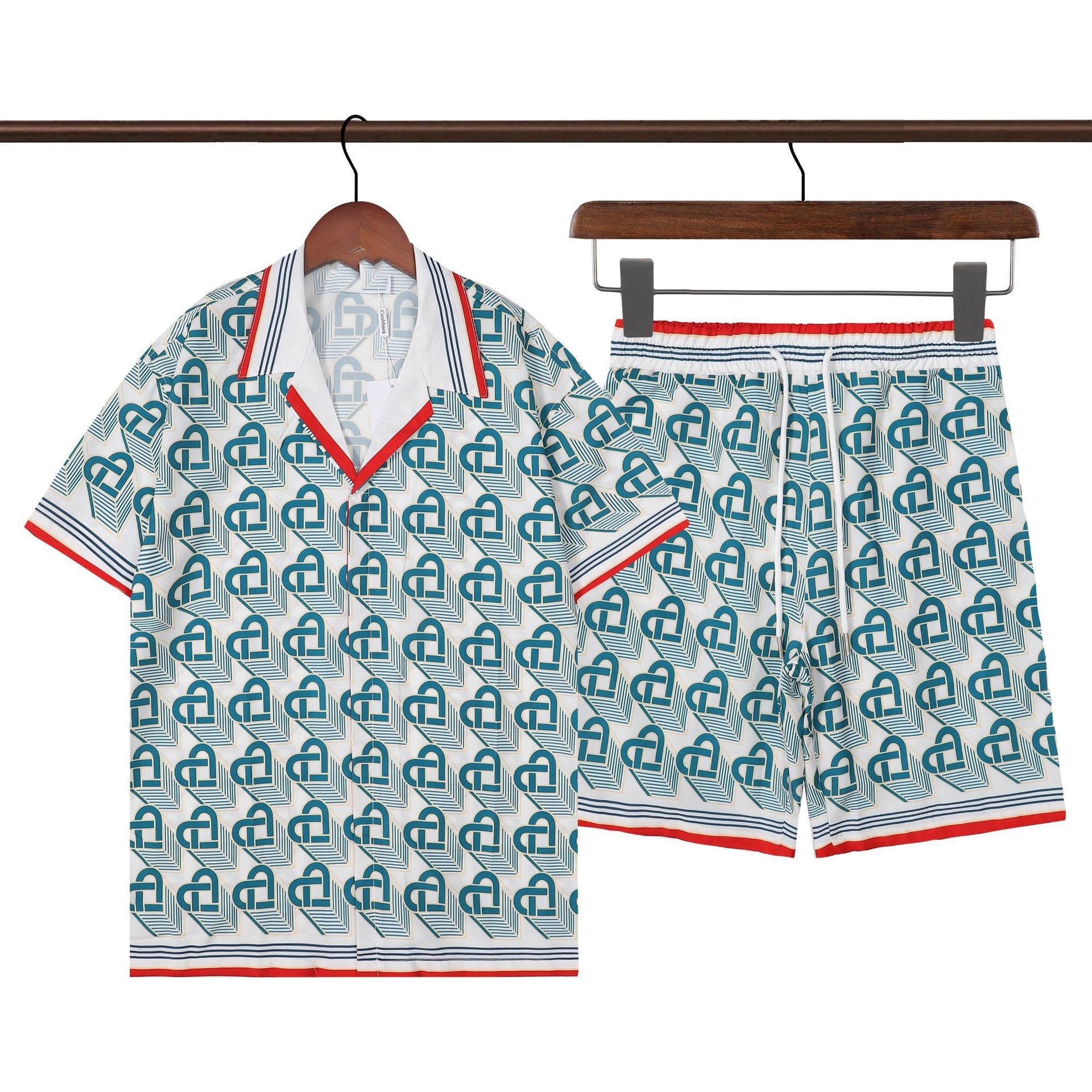 Men's Summer Striped Print Casual Shirt and Shorts Set Colouronova