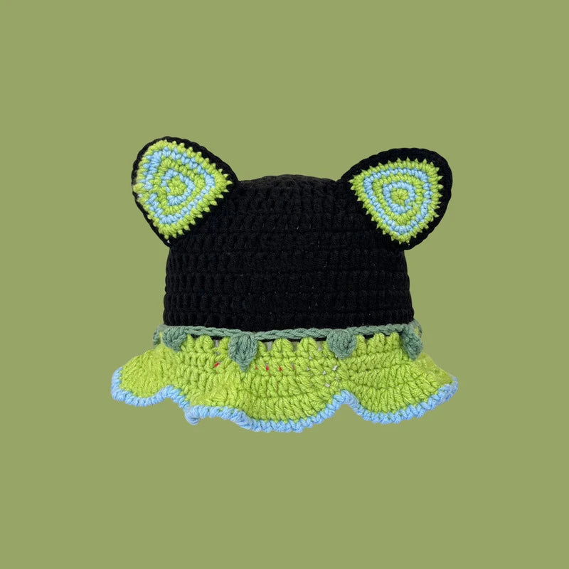 Halloween Green Monster Shrek Style Knitted Hat Funny Cartoon Beanie Cute Strawberry Head Cover Cosplay Party Props for Gifts - Colouronova