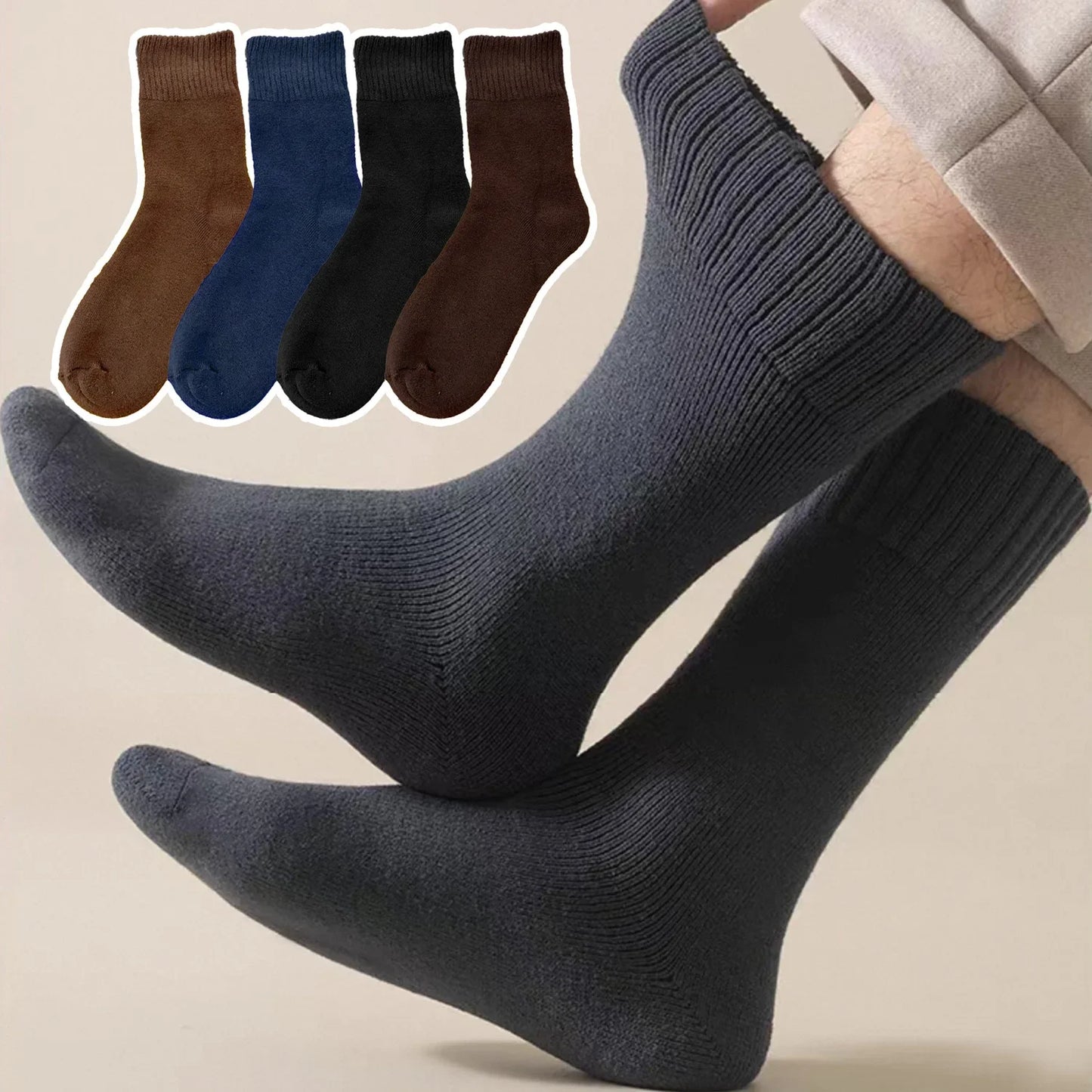 1/3Pairs Super Thick Warm Socks Soft Men High Tube Long Socks Solid Color Sock Against Cold Snow Comfortable Winter Essentials - Colouronova