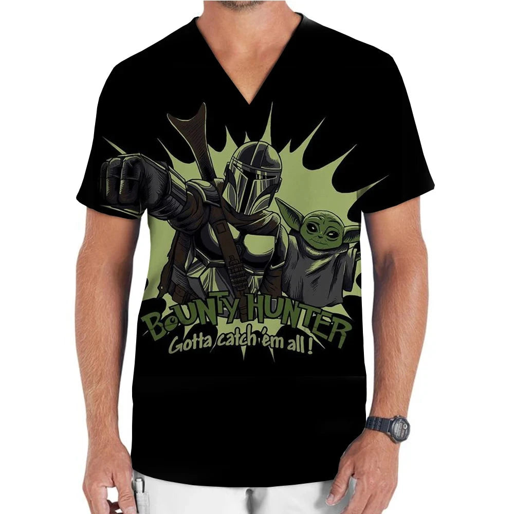 Medical Uniform Men's Nurse Marvel Superhero Matte V-neck Short sleeved Shirt Hospital Top Surgical Dress Men's Dentist T-shirt Colouronova