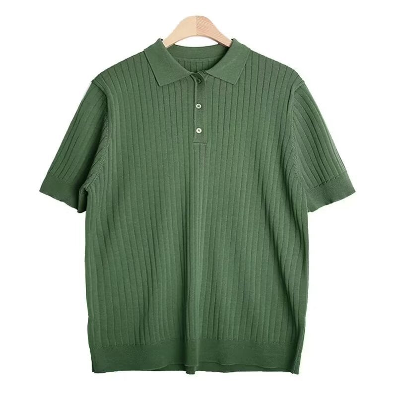 Fashion Casual Lapel Pure Color Polo Shirt Casual Knitted Short-Sleeved Men's Summer New Breathable Trendy Men's T-Shirt Colouronova