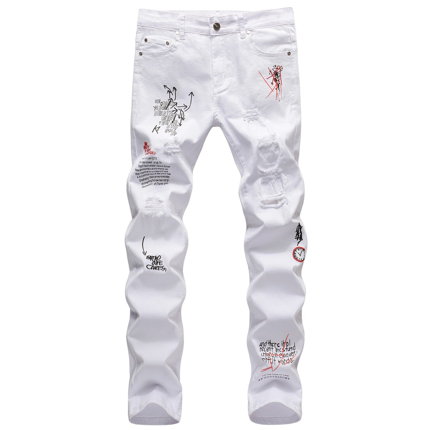 Slim-fit Ripped Embroidery Denim Jeans Colouronova