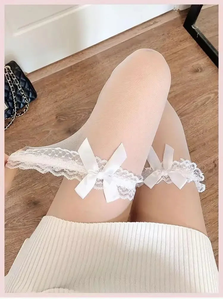 Sexy Women Long Hollow Out Fishnet Stocking Sweet Over Knee Long Socks Girls Lolita Jk Accessories Lace Mesh Legging Pantyhose - Colouronova