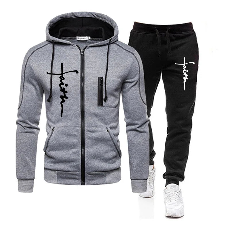 Daily Men's Tracksuit Jogging Hoodie Men Single Piece Sports Zipper Jacket Sweatshirts and Sports Pants Clothing Casual Outdoors - Colouronova