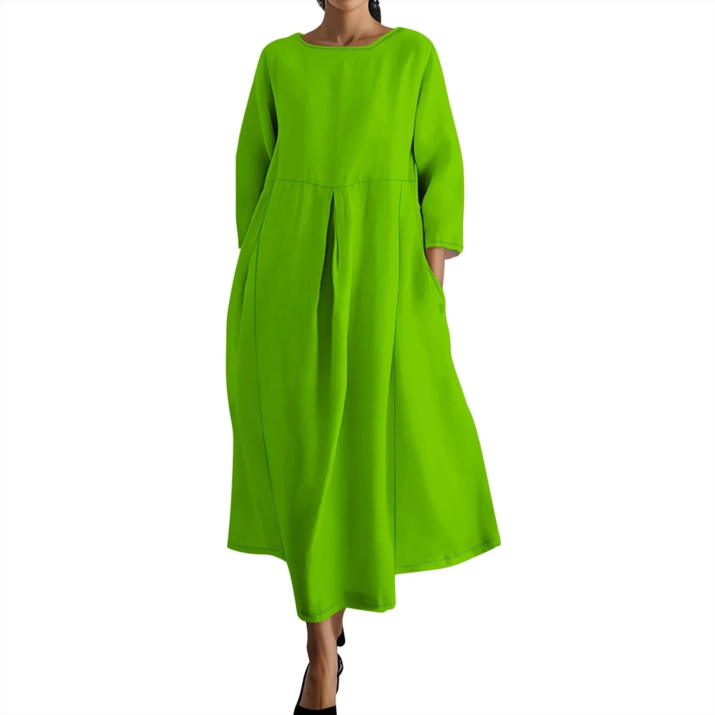Women's Long Sleeve Elegant Solid Color Autumn Maxi Dresses Casual Loose Plus Size Beach Dress for Women with Pockets Colouronova