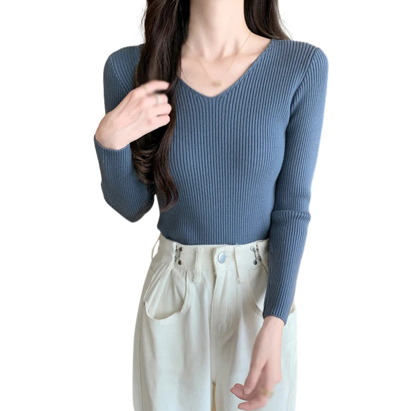 Autumn Basic Bottoming Longsleeve Sweater Women Ribbed Soft Neck Elastic Pullover Warm Solid Color Slim Sweater Top - Colouronova