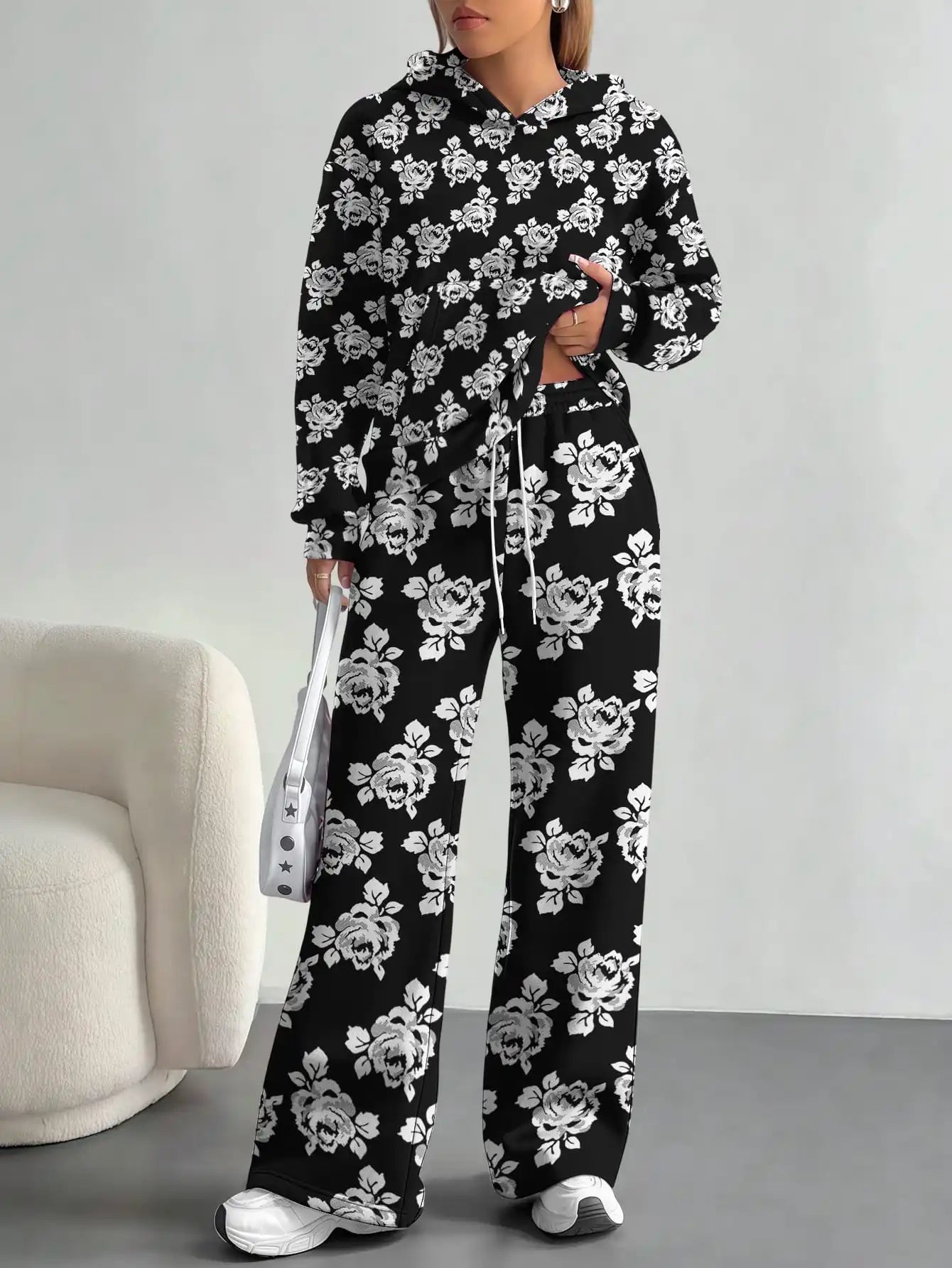 Splicing foreign trade 2025 floral pattern new hot style autumn and winter new fashion casual European and American suits for - Colouronova