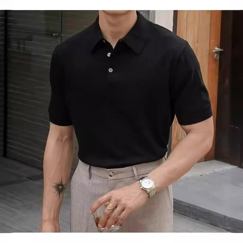Fashion Casual Lapel Pure Color Polo Shirt Casual Knitted Short-Sleeved Men's Summer New Breathable Trendy Men's T-Shirt Colouronova