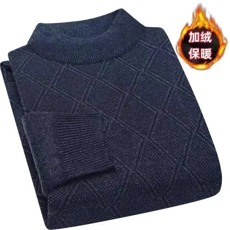 New Men's Autumn Winter Warm Sweater Solid Pullovers Male Thick Jumpers Knitwear Round Neck Casual Clothing Knitted Sweater Men - Colouronova