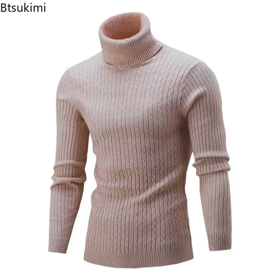 2025 Men's Warm Knitted Sweater Turtleneck Sold  Knitting Pullovers Tops Knitted Sweater Male Jumper All Match Casual Sweater - Colouronova