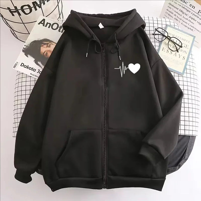 Versatile Women Zipper Hoodie Fall Winter Casual Women Sports Fitness Jacket Coat Simple Fashion Fleece Long Sleeve Sweatshirts - Colouronova