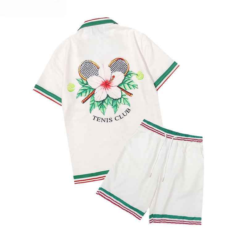 Men's Summer Striped Print Casual Shirt and Shorts Set