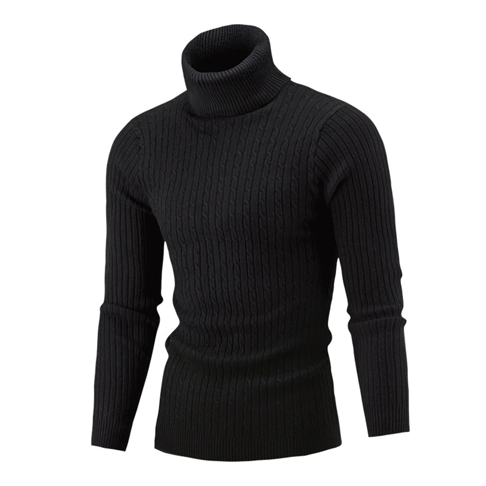 2021 Winter Warm Thick Woolen Sweaters Men Casual Knitted Turtleneck Jumper Tops Men's Fashion Solid Long Sleeve Ribbed Sweater - Colouronova