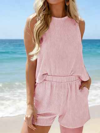 Women Ribbed Vest and Shorts Set
