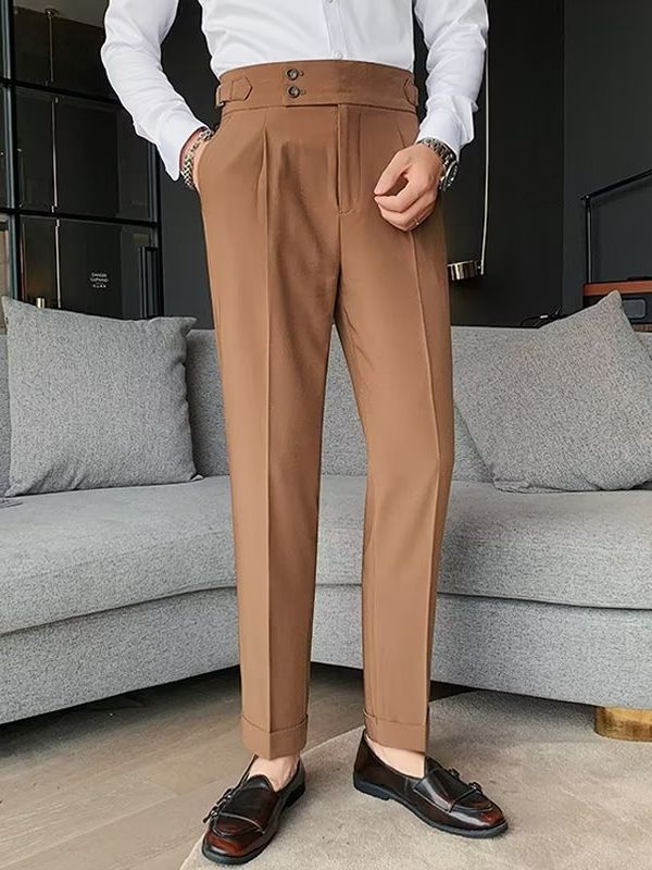 Mens High Waist Straight Leg Trousers Colouronova