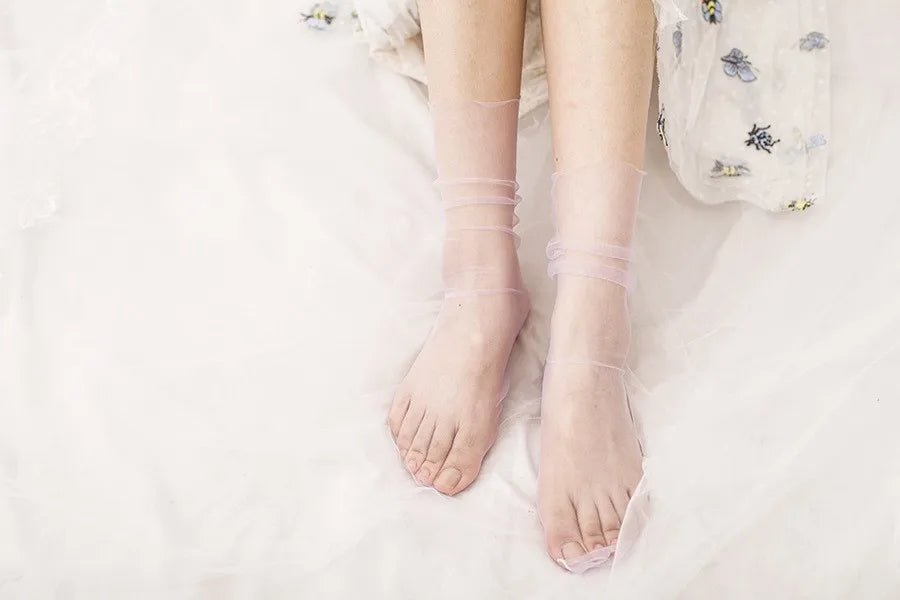 Sexy Lace Mesh Fishnet Socks Mixed Fiber Transparent Stretch Elasticity Ankle Net Yarn Thin Women Cool Socks 1pair=2pcs SLU07 - Colouronova