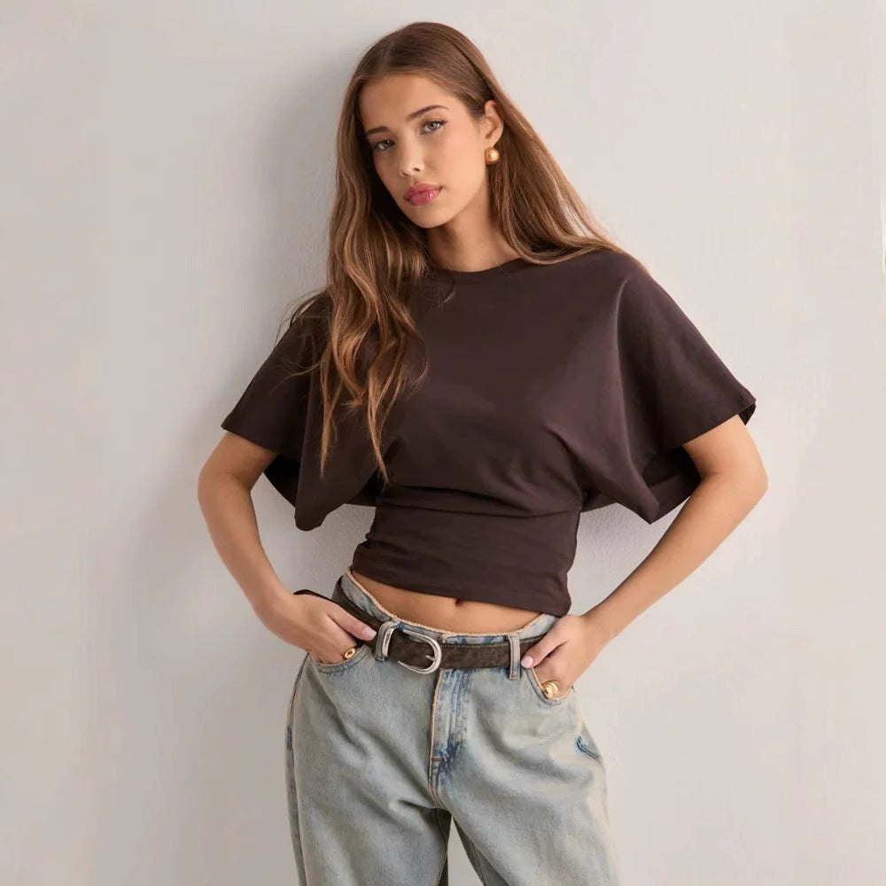 Korean Style Round Neck Bat Sleeve T-Shirt for Women Colouronova