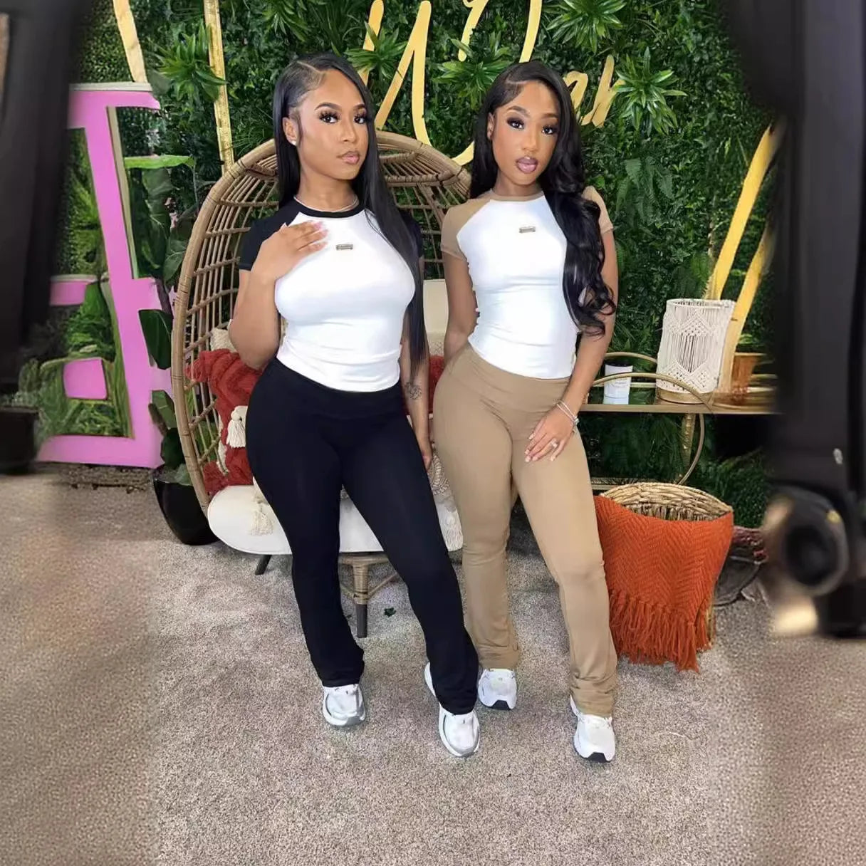 Pant Set Women Two Piece Sets Y2k Streetwear Short Sleeve Tops Long Pants Bodycon Jogger Yoga Matching Sets Sportswear Spring - Colouronova