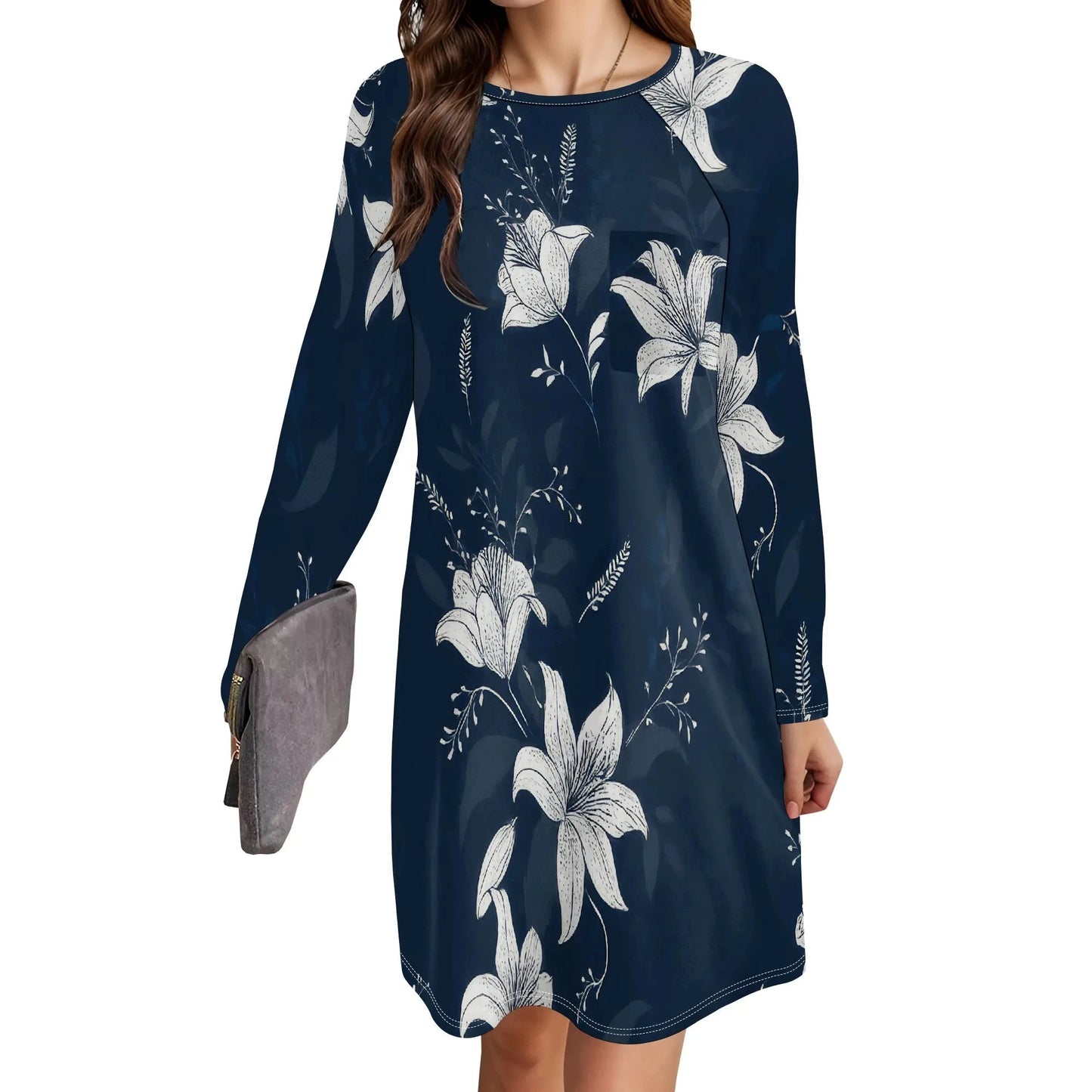Women's Animal Print Dress Long Sleeve Crew Neck Winter Pullover Casual Loose Comfort Midi Dresses Colouronova