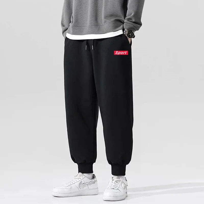 man Men's Casual Pants Leisure sanitary pants men autumn winter new Korean version thick bound feet trendy printed plush pants Colouronova