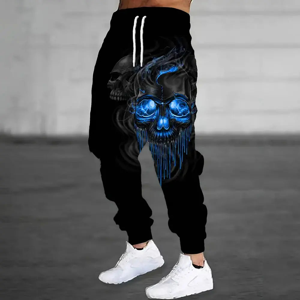 Winter New Thick Warm Pants Fashion Skull Printed Sweatpants Men's Sports Pants Men's Loose Casual Pocket Drawstring Sweatpants - Colouronova