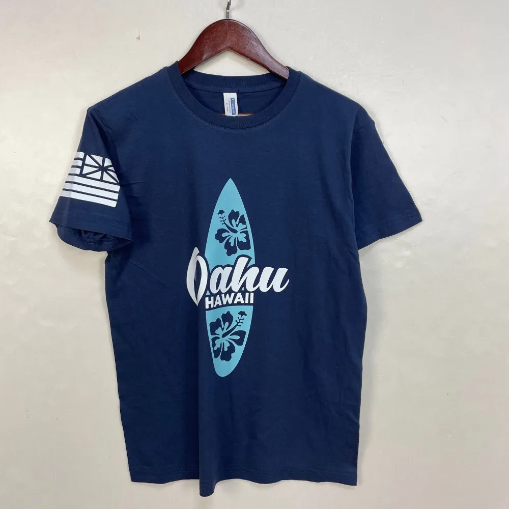 Men's Cotton Shirt OAHU HAWAII SURFING Distressed TShirt Unisex Surf Board Beach Tee Tops Summer Fashion Casual Short Sleeves - Colouronova