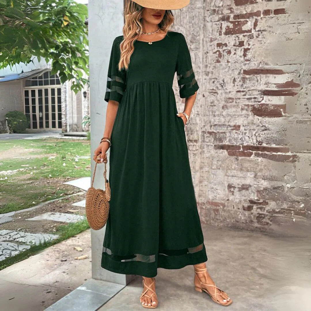 Mesh Splicing Pocket Dress Colouronova