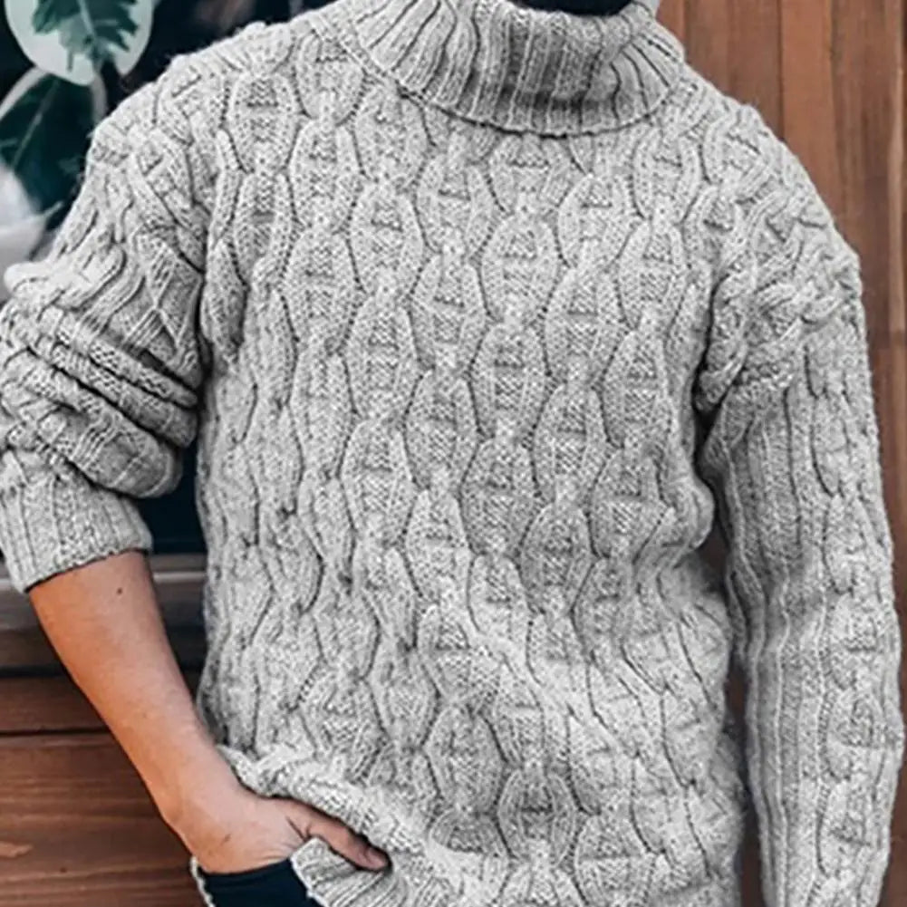 2021 Winter Warm Thick Woolen Sweaters Men Casual Knitted Turtleneck Jumper Tops Men's Fashion Solid Long Sleeve Ribbed Sweater - Colouronova