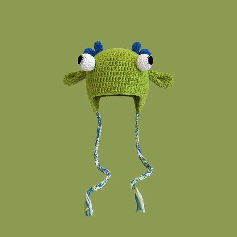 Halloween Green Monster Shrek Style Knitted Hat Funny Cartoon Beanie Cute Strawberry Head Cover Cosplay Party Props for Gifts - Colouronova