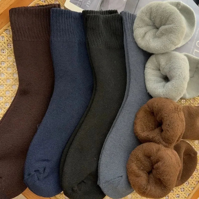 1/3Pairs Winter Warm Thicken Socks Fleece Lined Plush Warm High Tube Long Socks Solid Color Cold Weather Women Men Comfortable - Colouronova