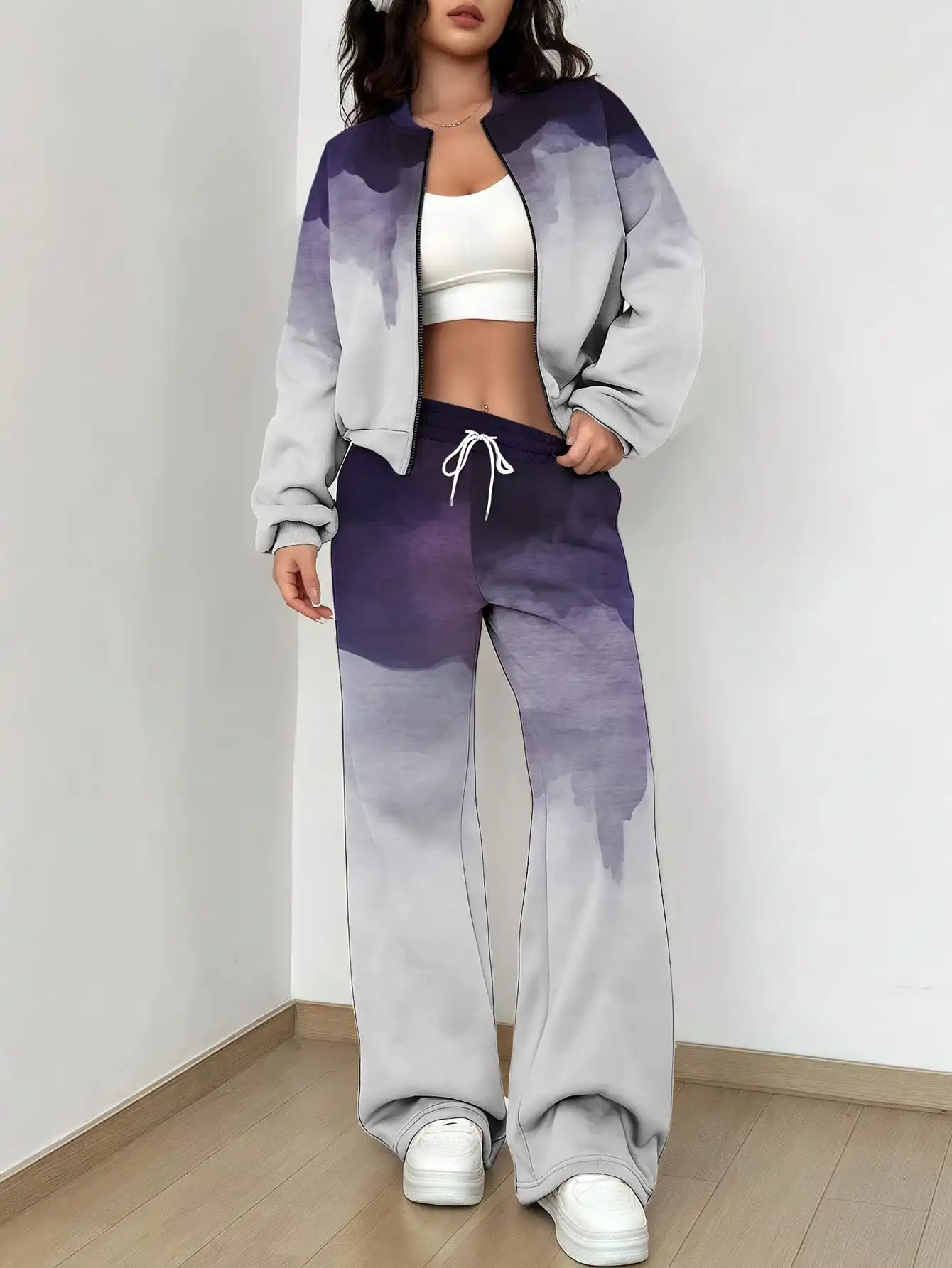 French Retro Floral Long Sleeved Zipper Jacket and Pants Set, Gentle and Stylish Two-piece Set - Colouronova