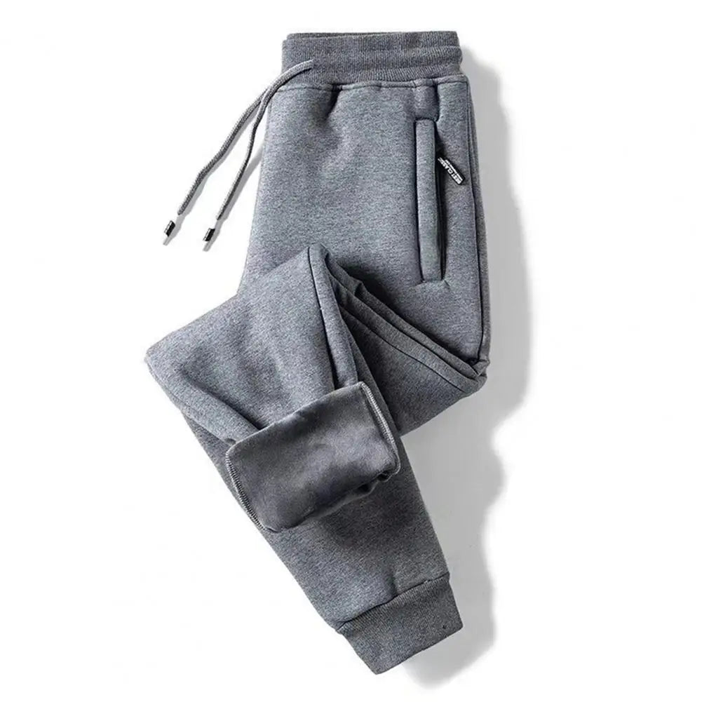 Men Pants Thick Fleece-lined Jogger Pants with Zippered Pockets for Winter Outings Sports for Autumn - Colouronova