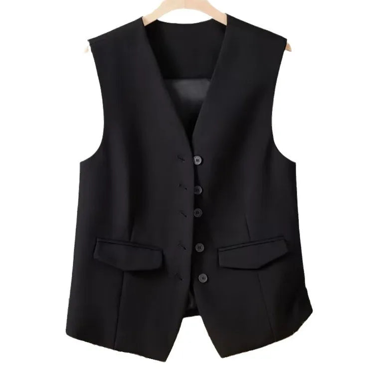 Vest Women Sleeveless Jacket Waistcoat V Neck Single Breasted Tops Outerwear Spring Summer Female 2025 Office Lady Vintage Coat - Colouronova