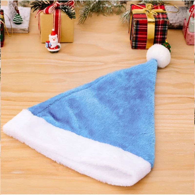 X90F Carnival Santa Claus Thicken Beanie with Pompom Multi Color Adult Warm Velvet Christmas Hats for Women Men Kids Gift - Colouronova